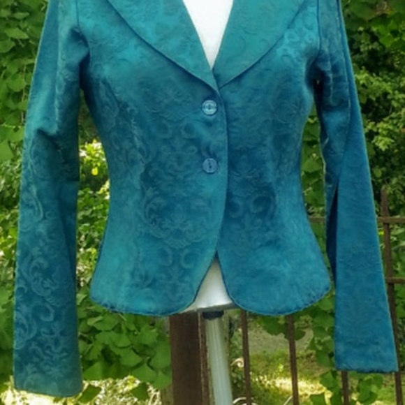 Wrapper Teal brocade 2 button blazer green-blue Juniors sz S - Picture 3 of 3